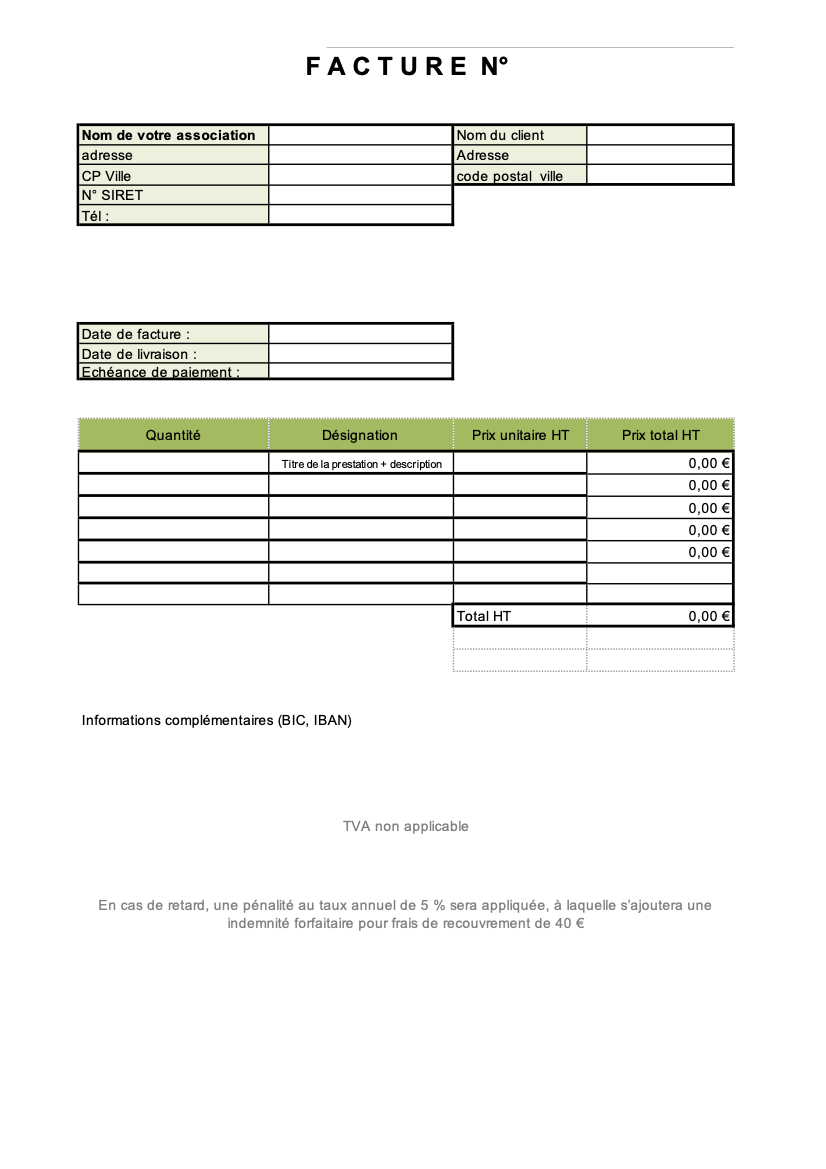 Facture Association Excel