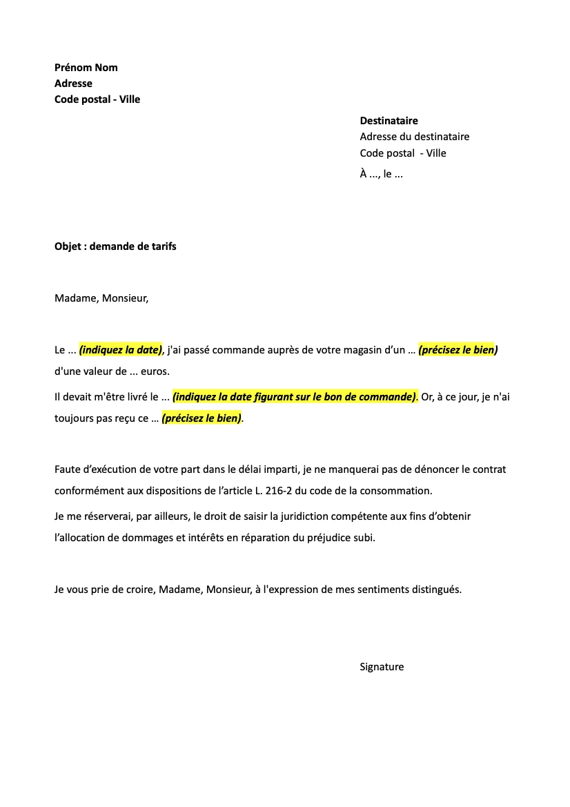 Lettre de retard de livraison de la part d&rsquo;un fournisseur