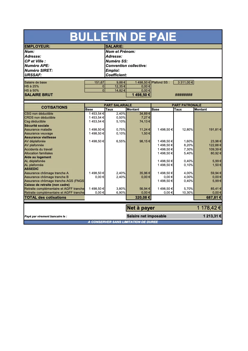 Fiche de paie gratuite