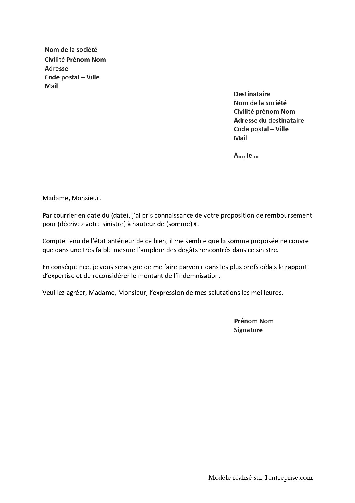 Lettre de contestation assurance
