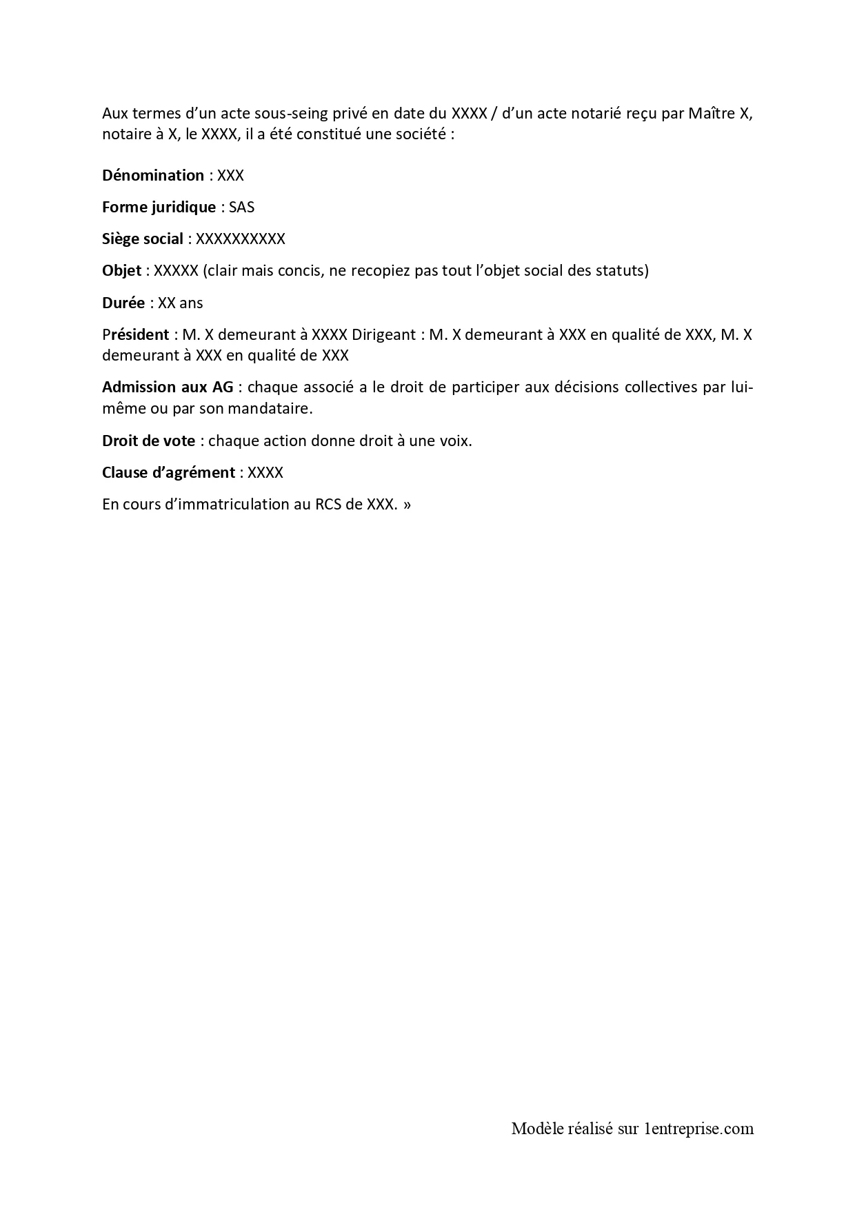 Annonce légale SAS