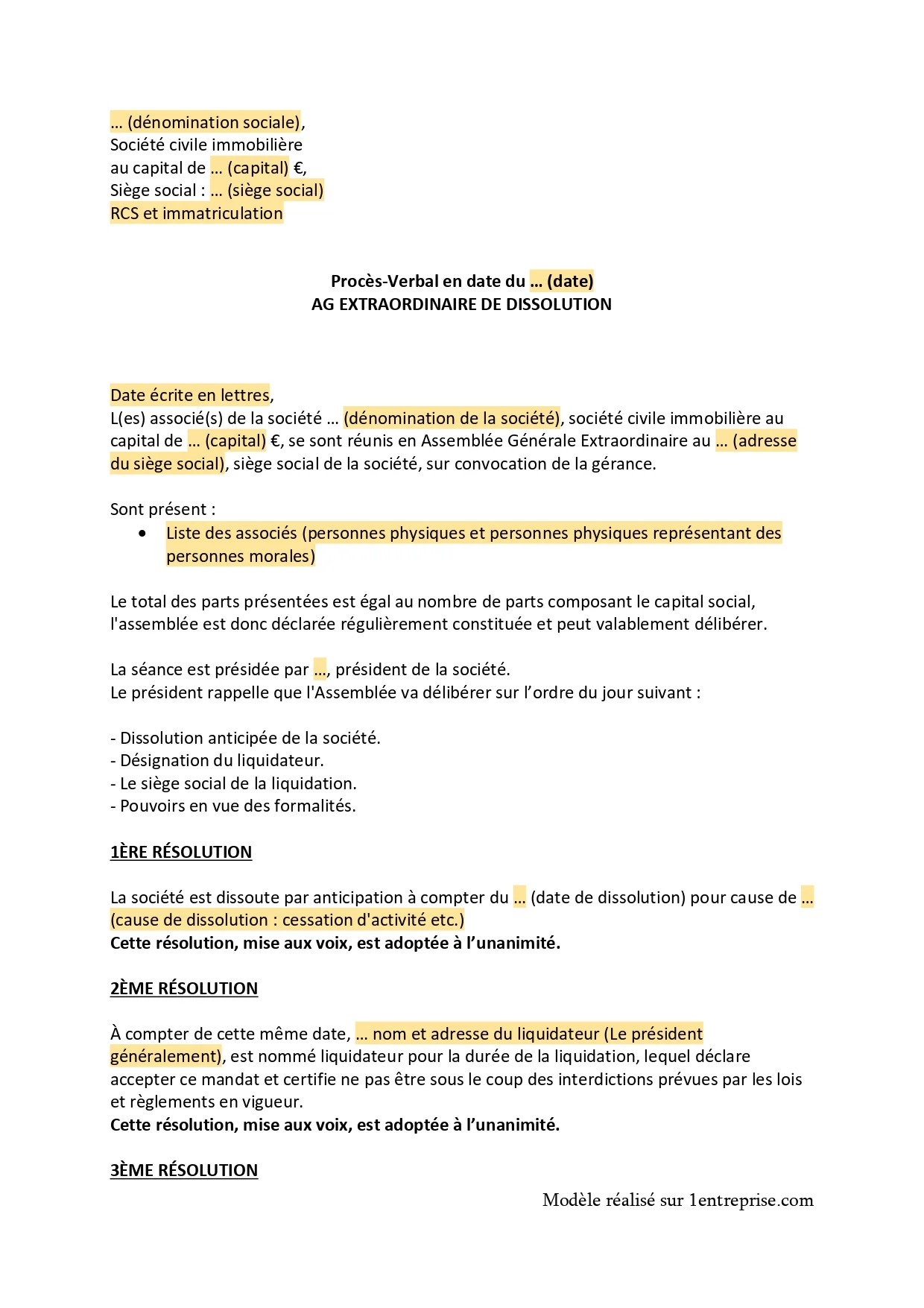 Annonce légale dissolution SCI