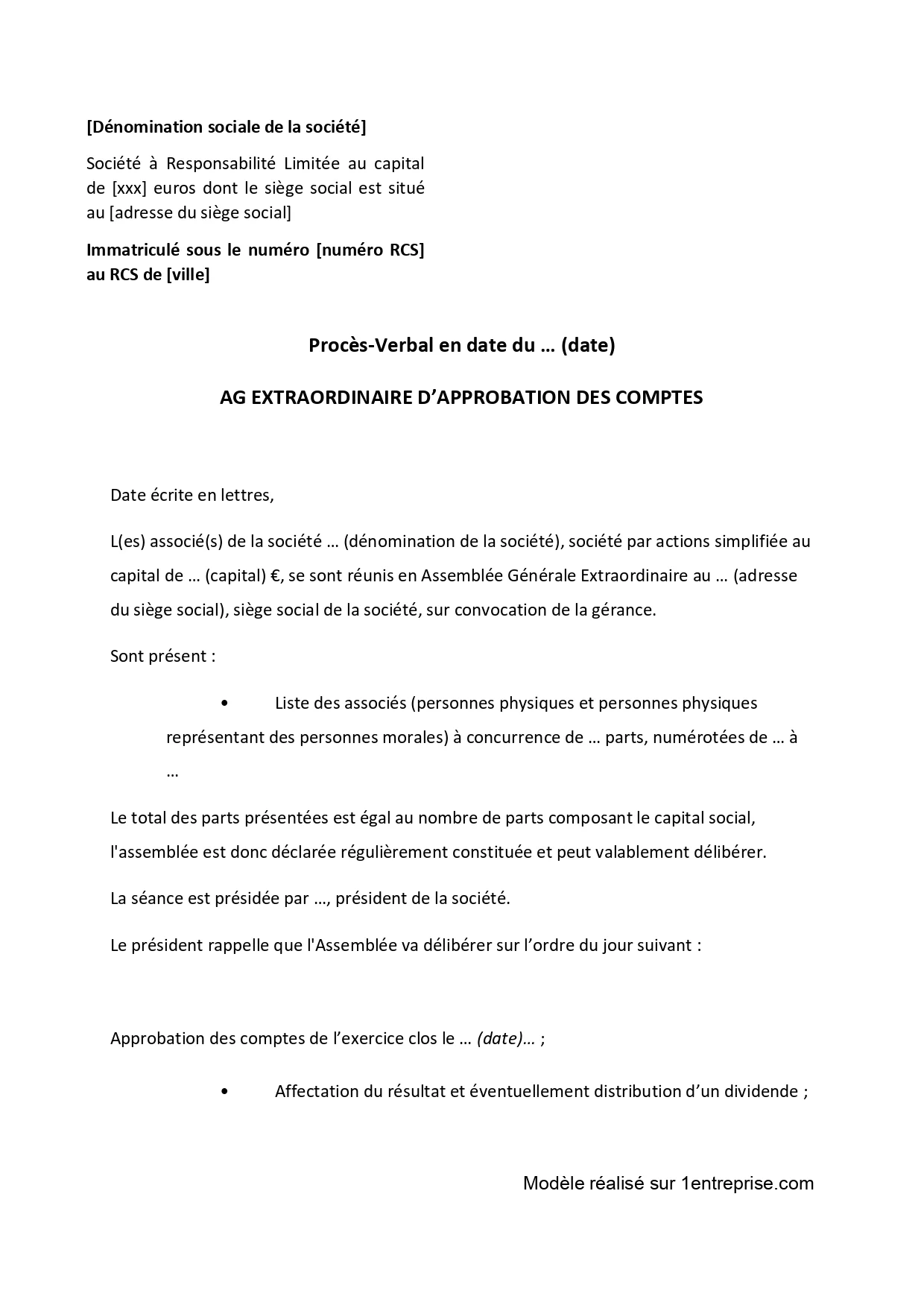 Approbation des comptes SAS