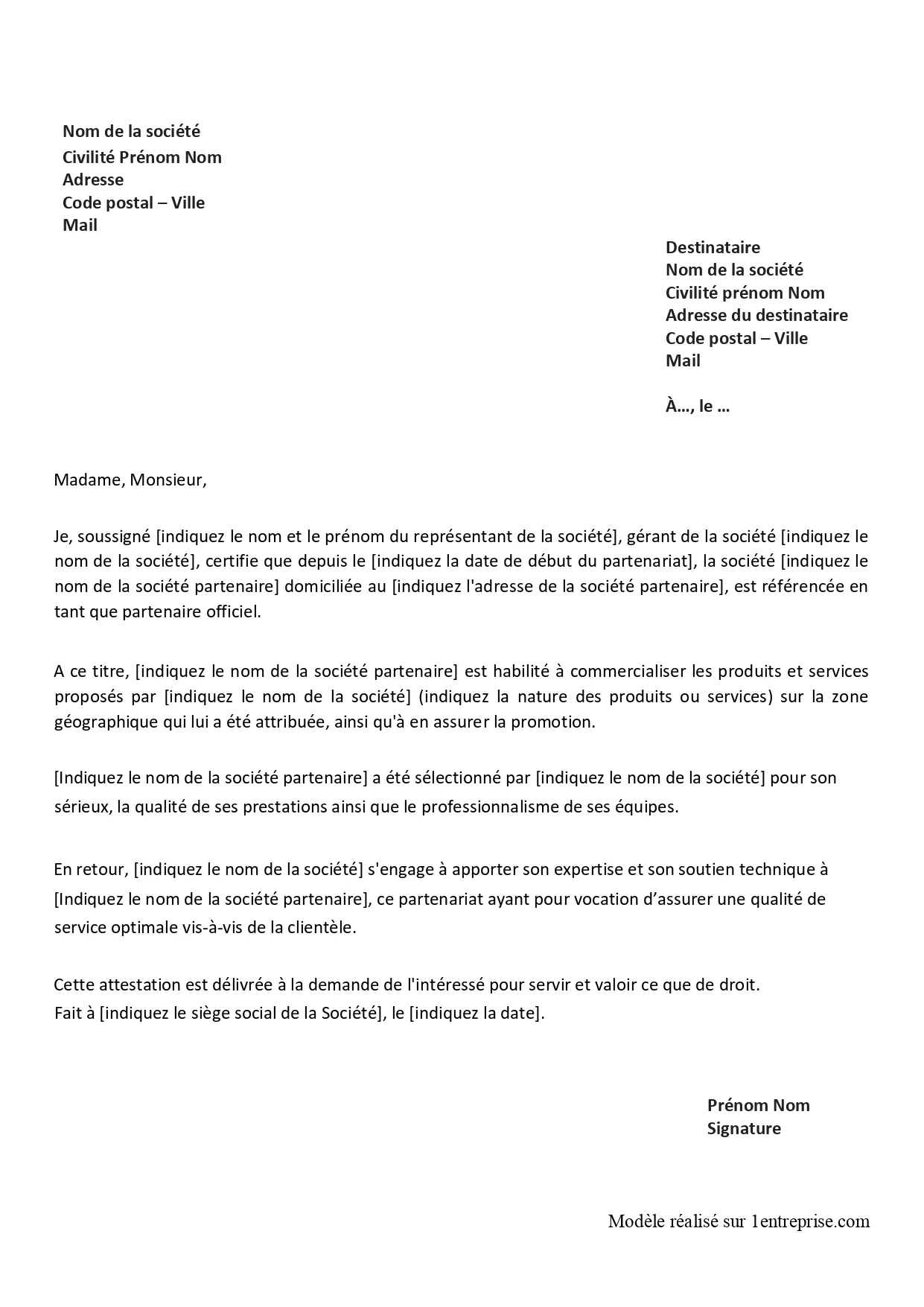️Attestation de partenariat professionnel
