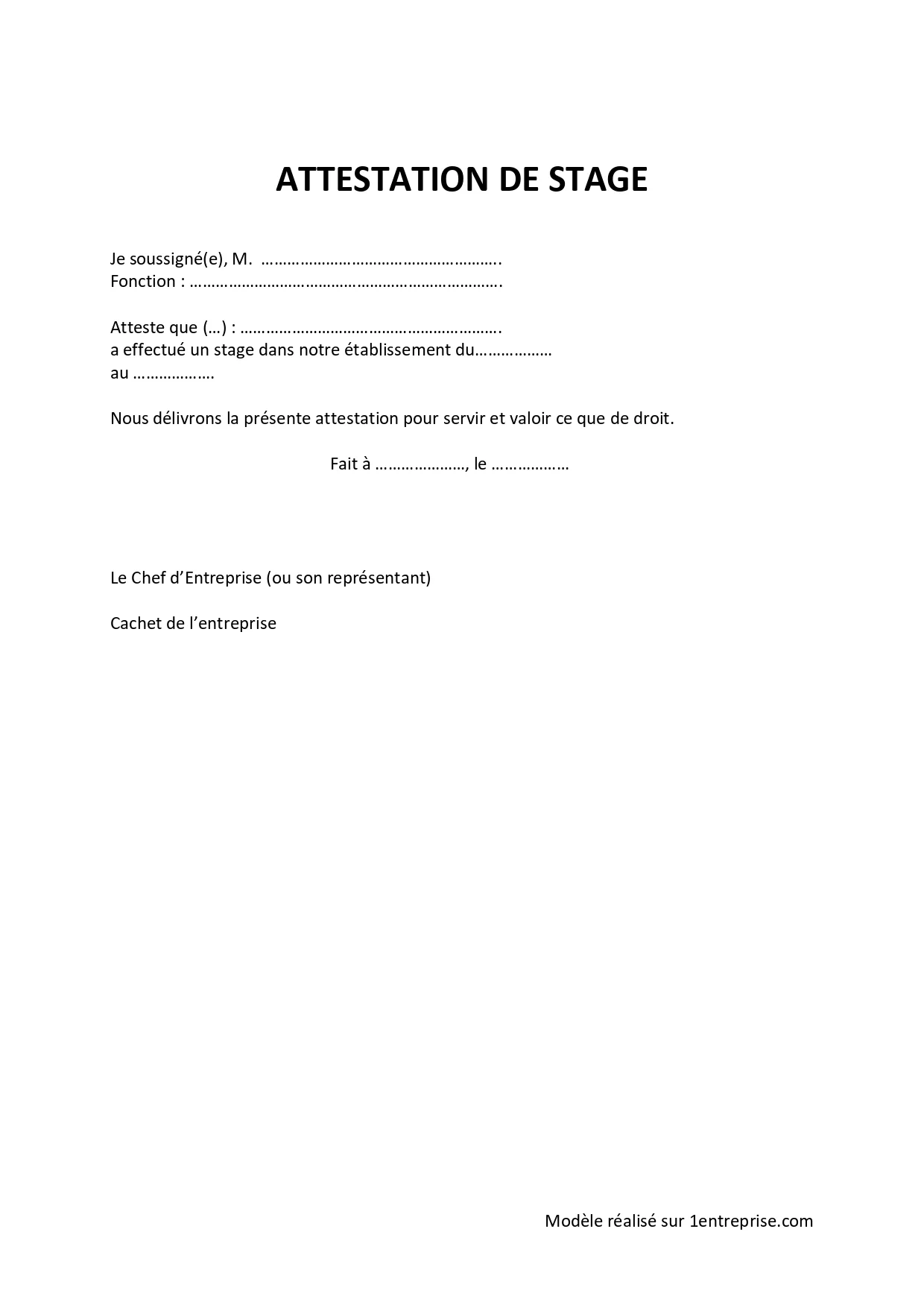 ️Attestation de stage : modèle gratuit
