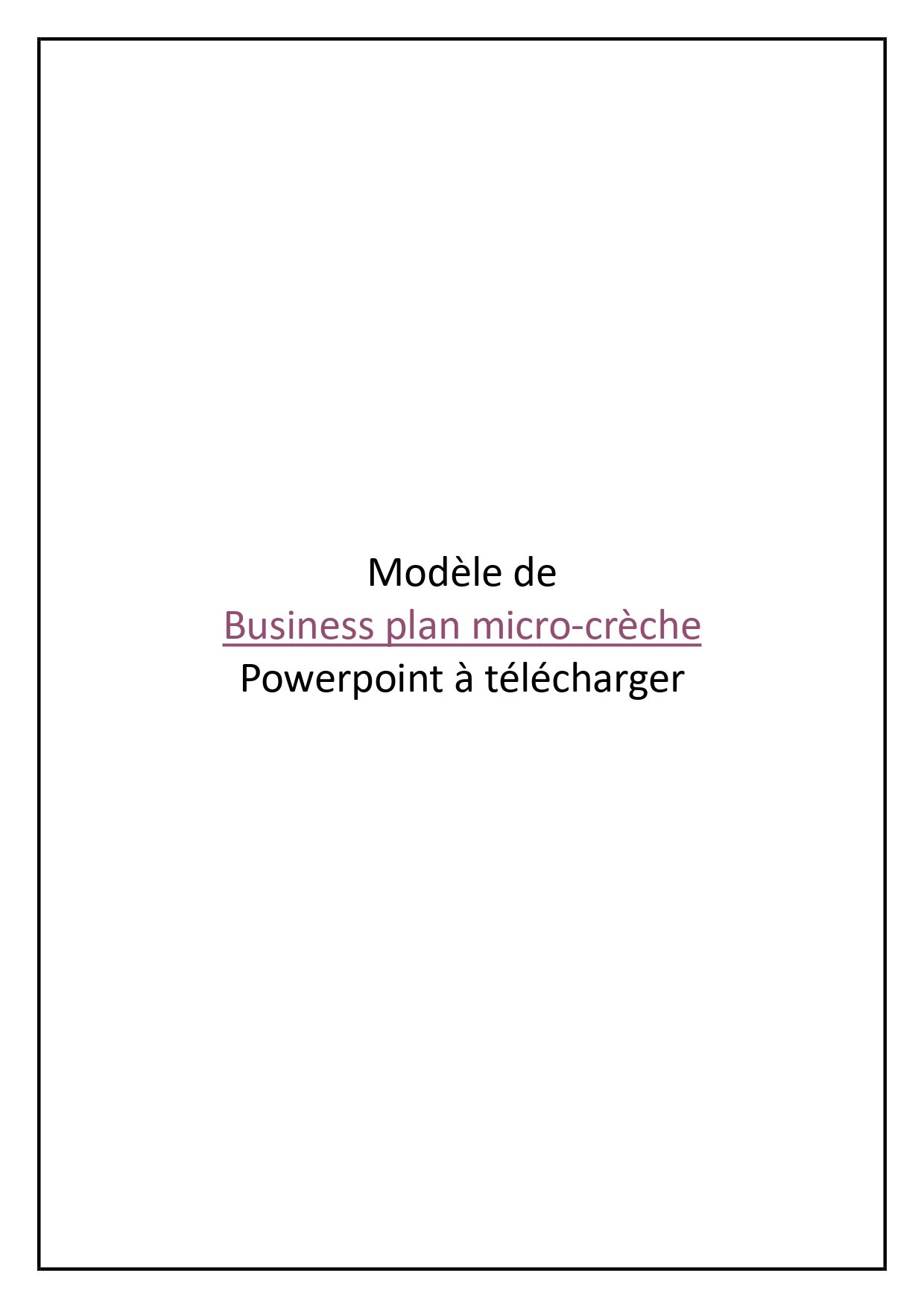 Business plan micro-crèche