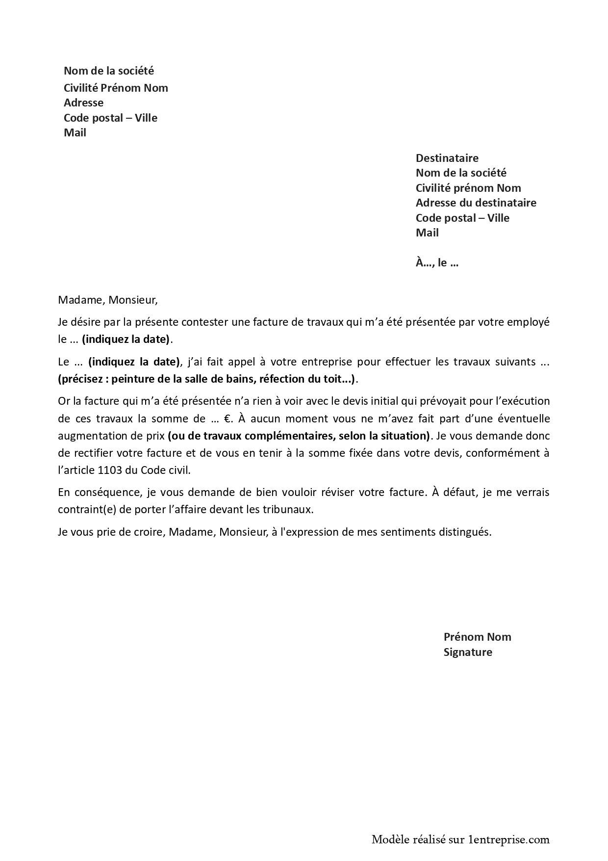 ️Contester la facture d’un artisan suite à la réalisation de travaux