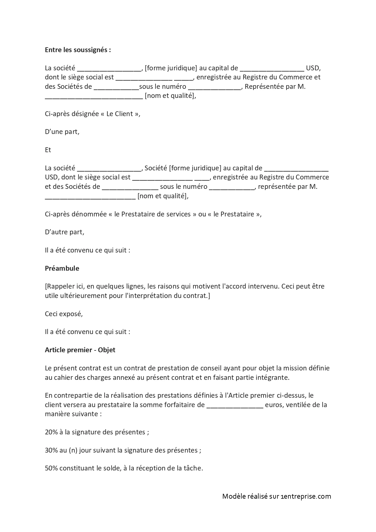 Contrat de prestation de services