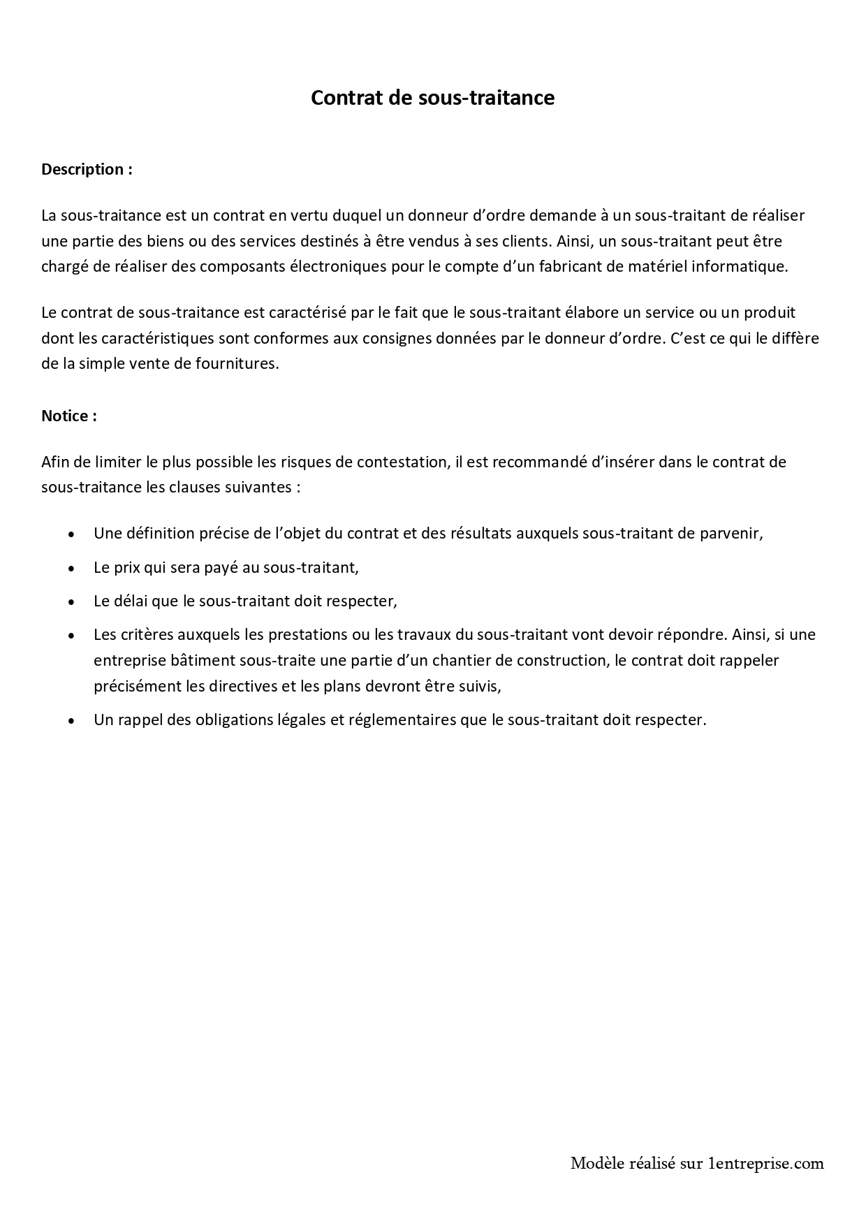 Contrat de sous-traitance
