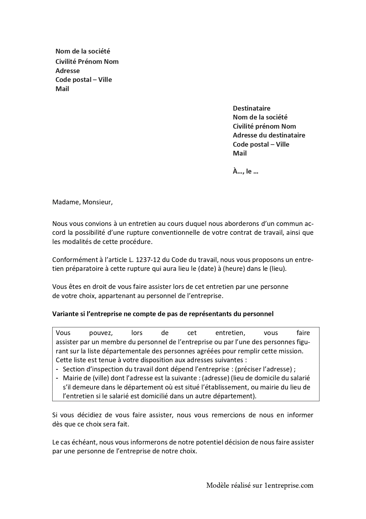 Convocation entretien rupture conventionnelle