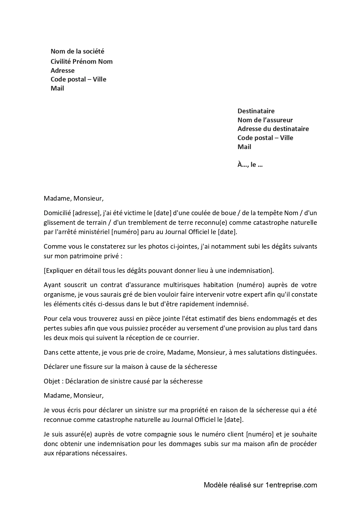 Déclaration d’une sécheresse à l’assurance