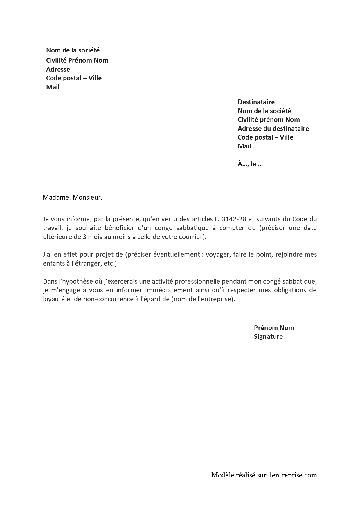 Demande de congé sabbatique