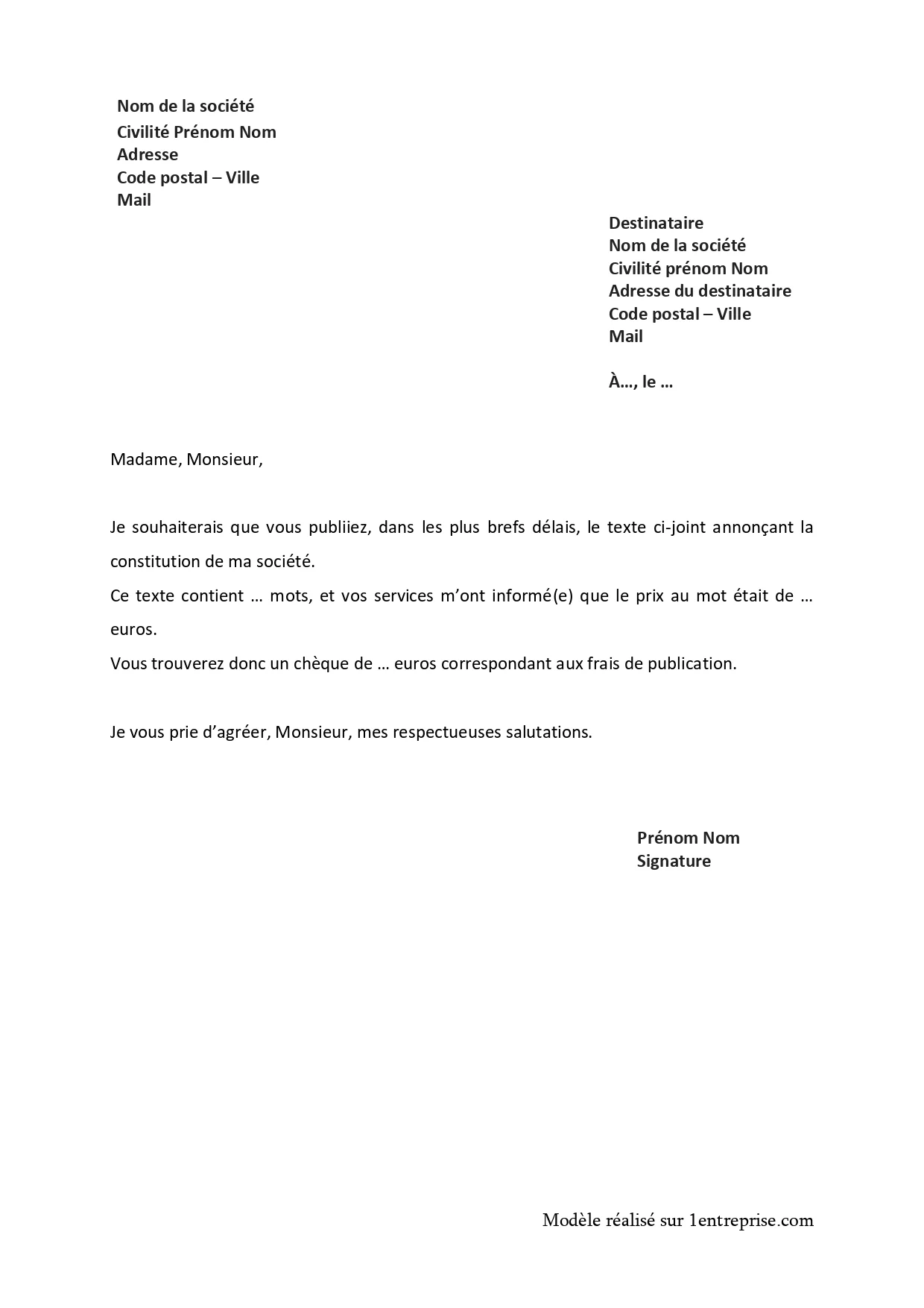 Demander l’insertion d’une annonce légale (journal)