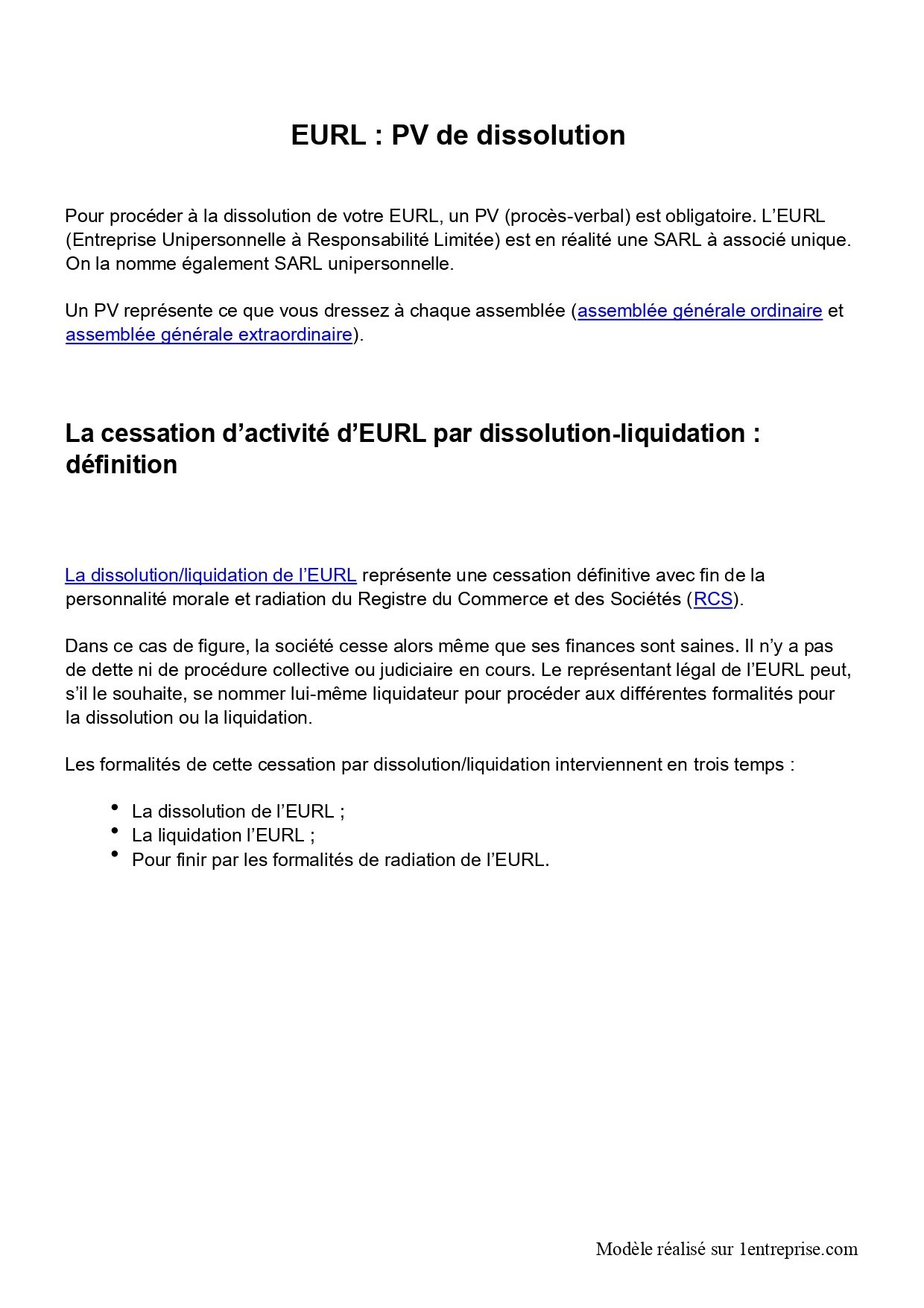 Dissolution d’EURL