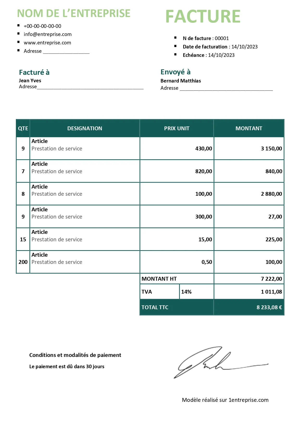 Facture proforma Word