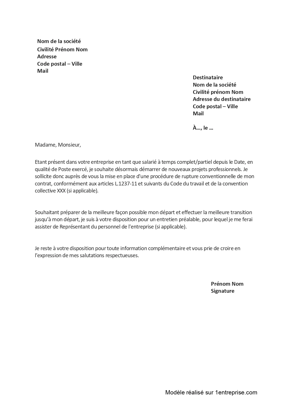 Lettre de Rupture conventionnelle