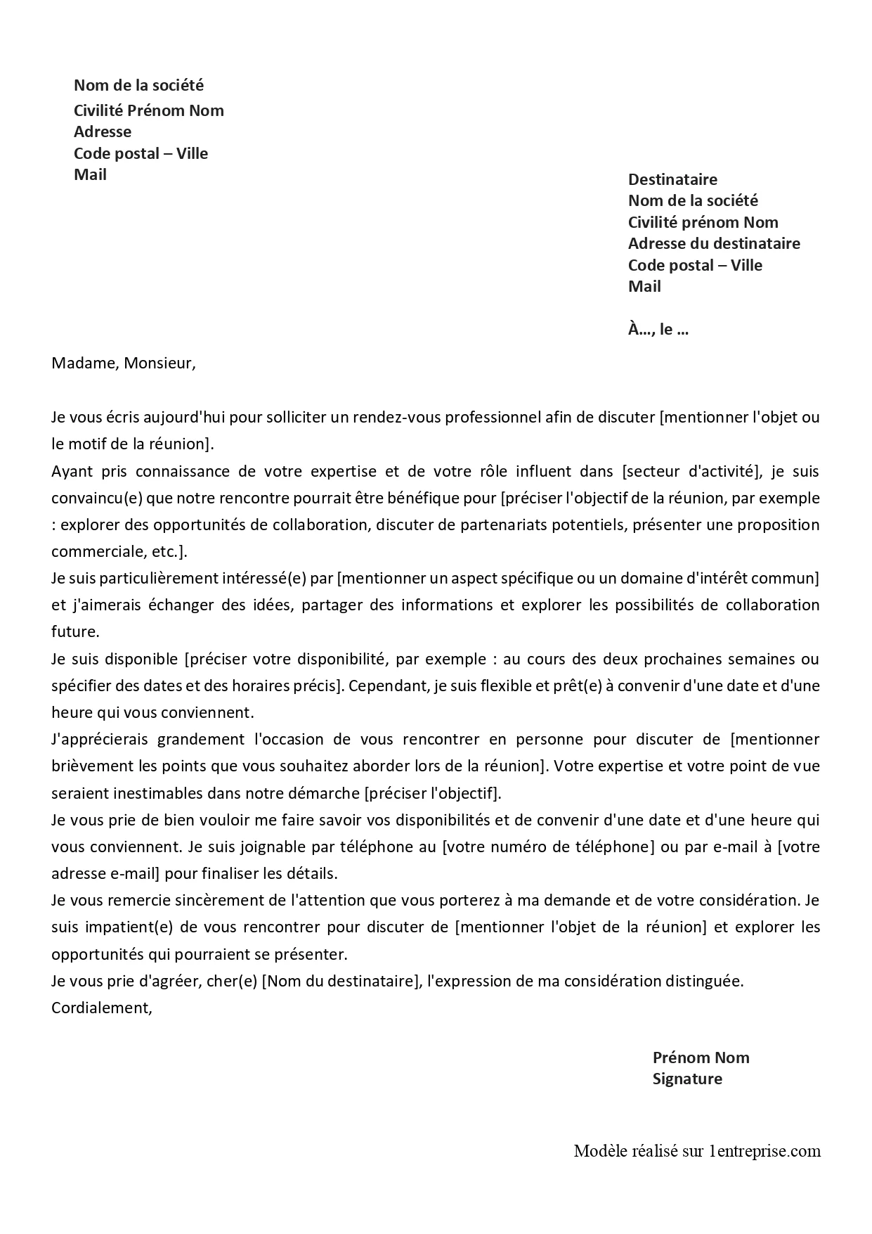Lettre de demande de rendez-vous
