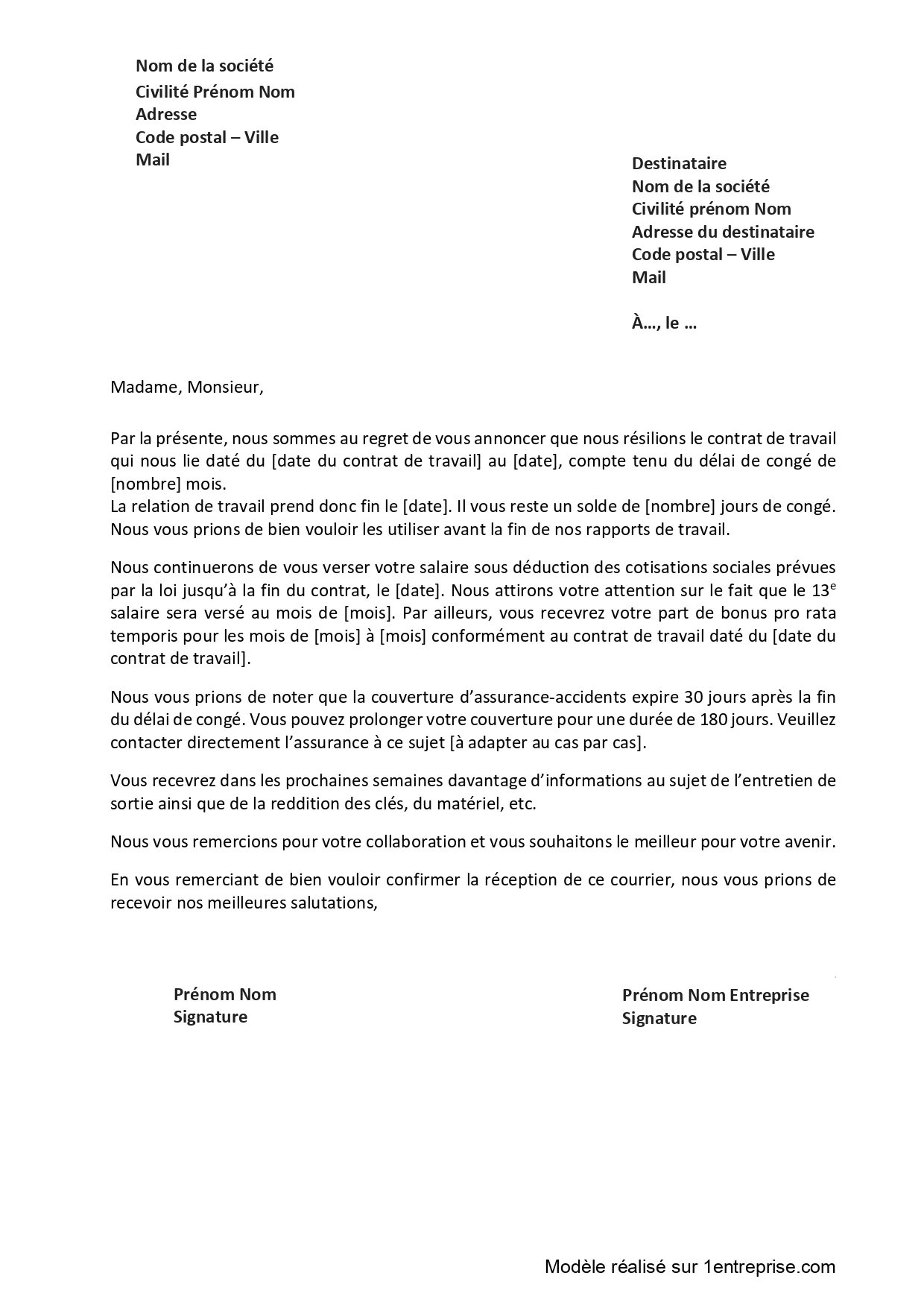 Lettre de licenciement