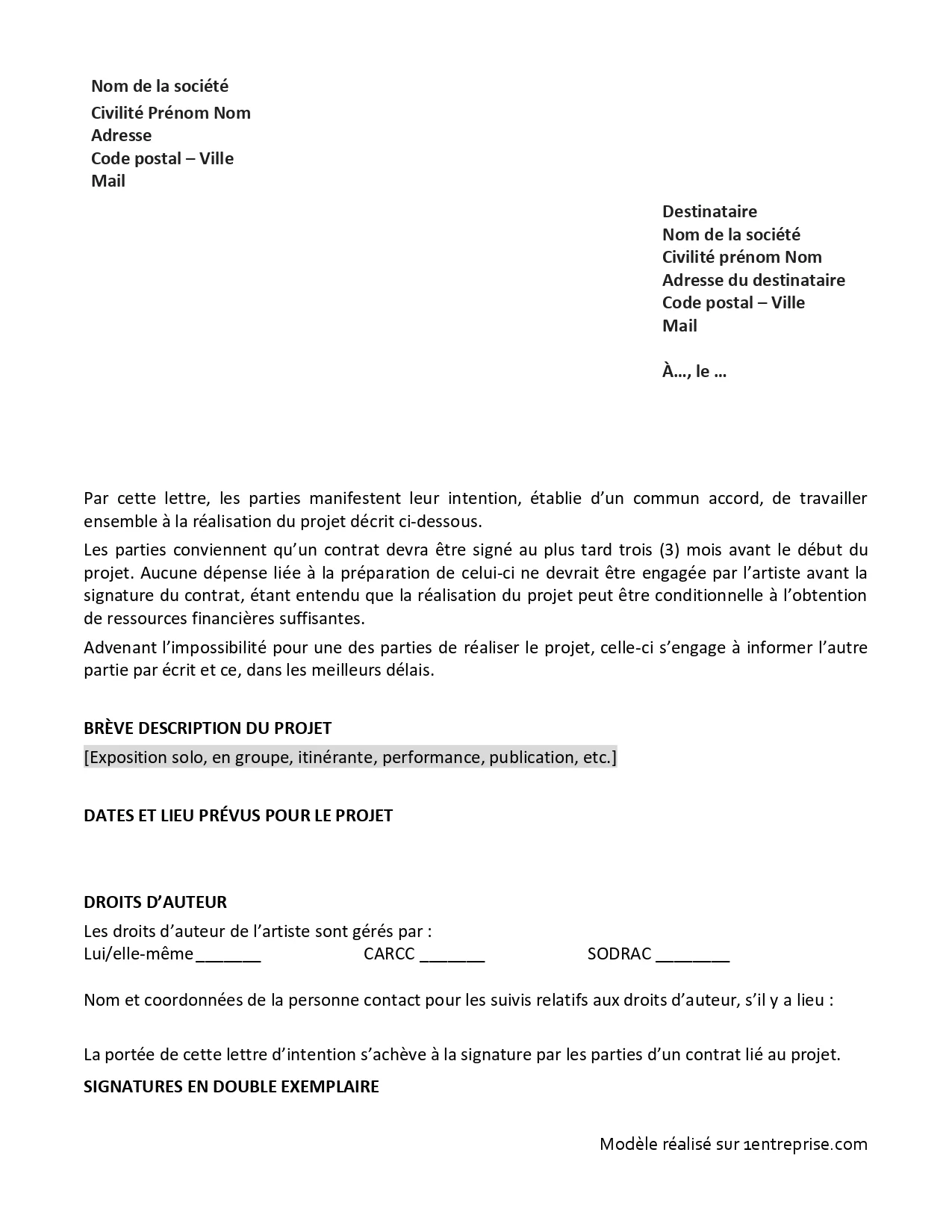 Lettre d’intention