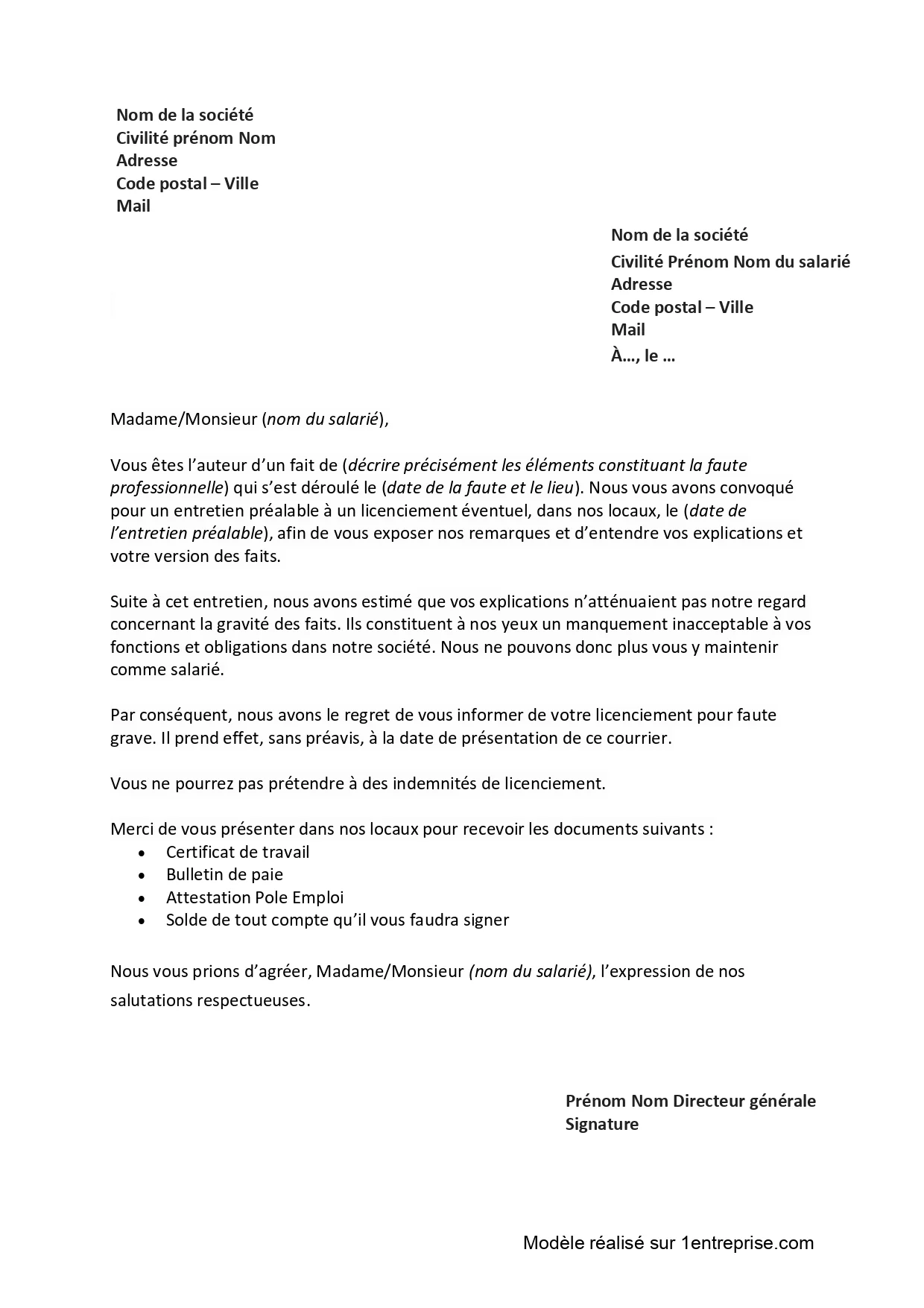 Licenciement pour faute grave