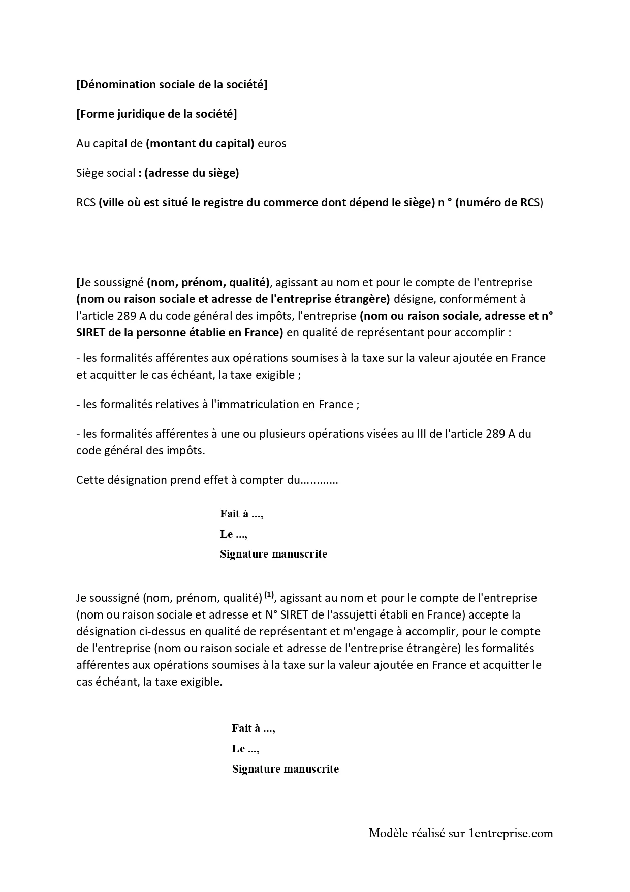 Modèle de mandat de représentation fiscale