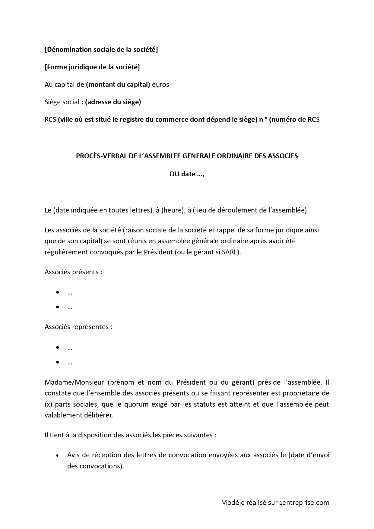 Modèle de procès verbal pour la rémunération d’un dirigeant de SASU