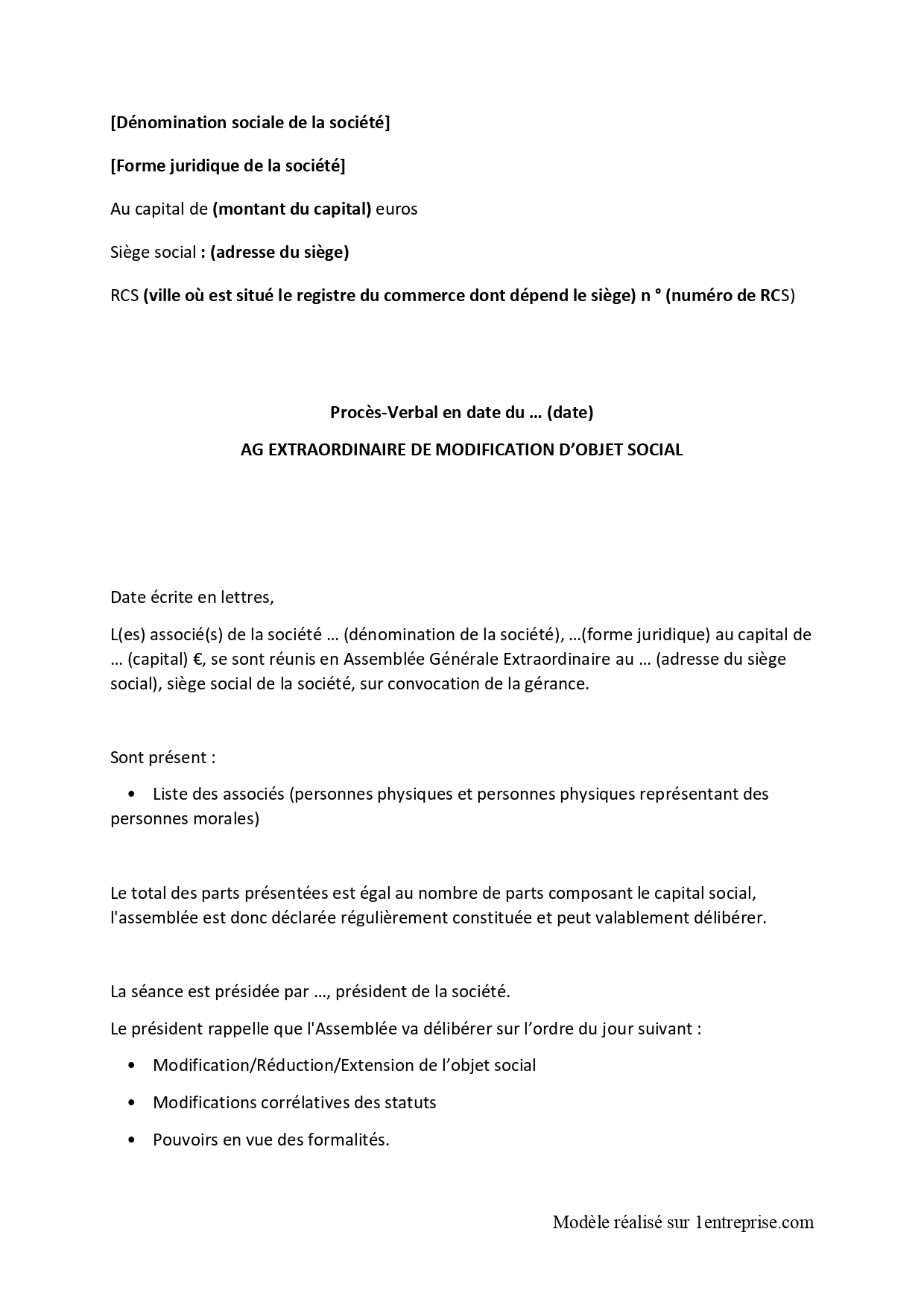 ️Modification d’objet social