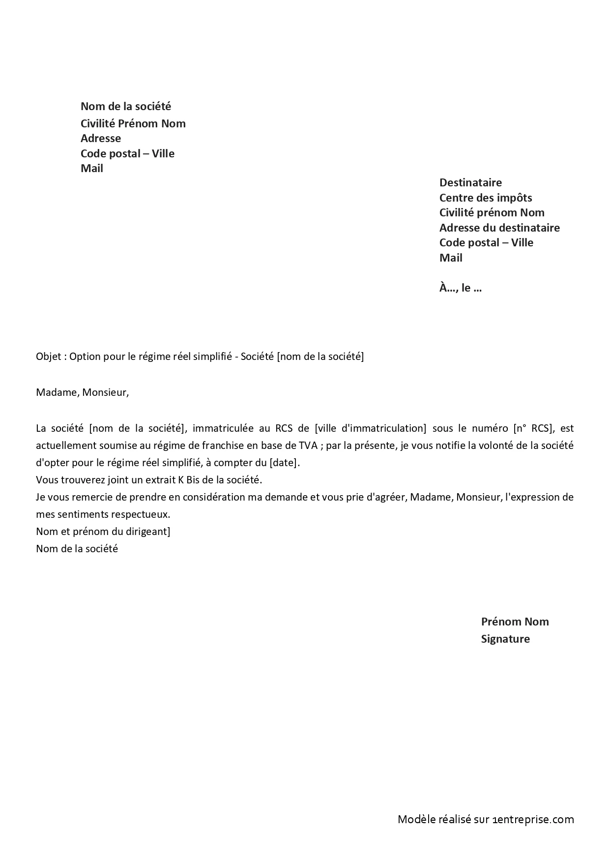 Option pour le régime réel simplifié d’imposition des entreprises