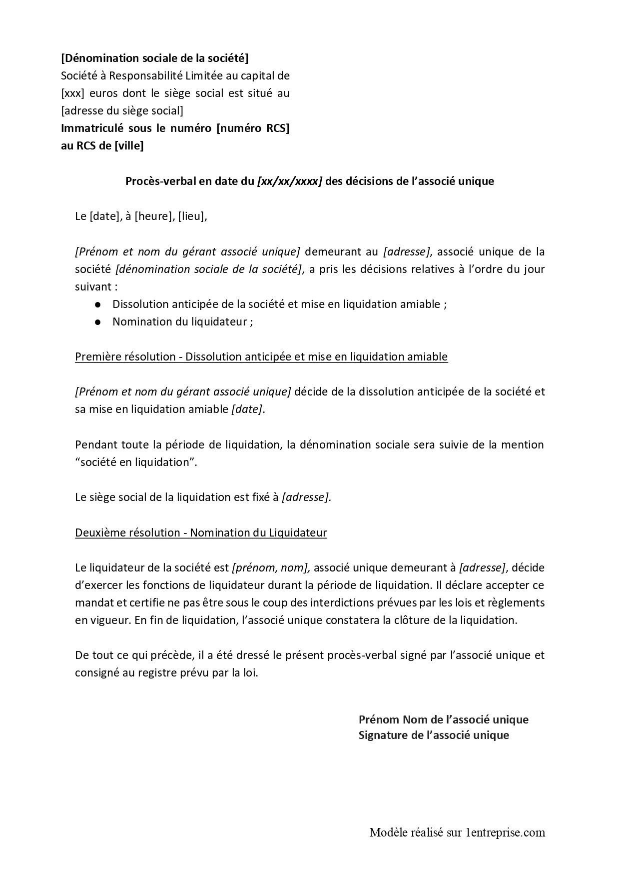 ️PV dissolution EURL