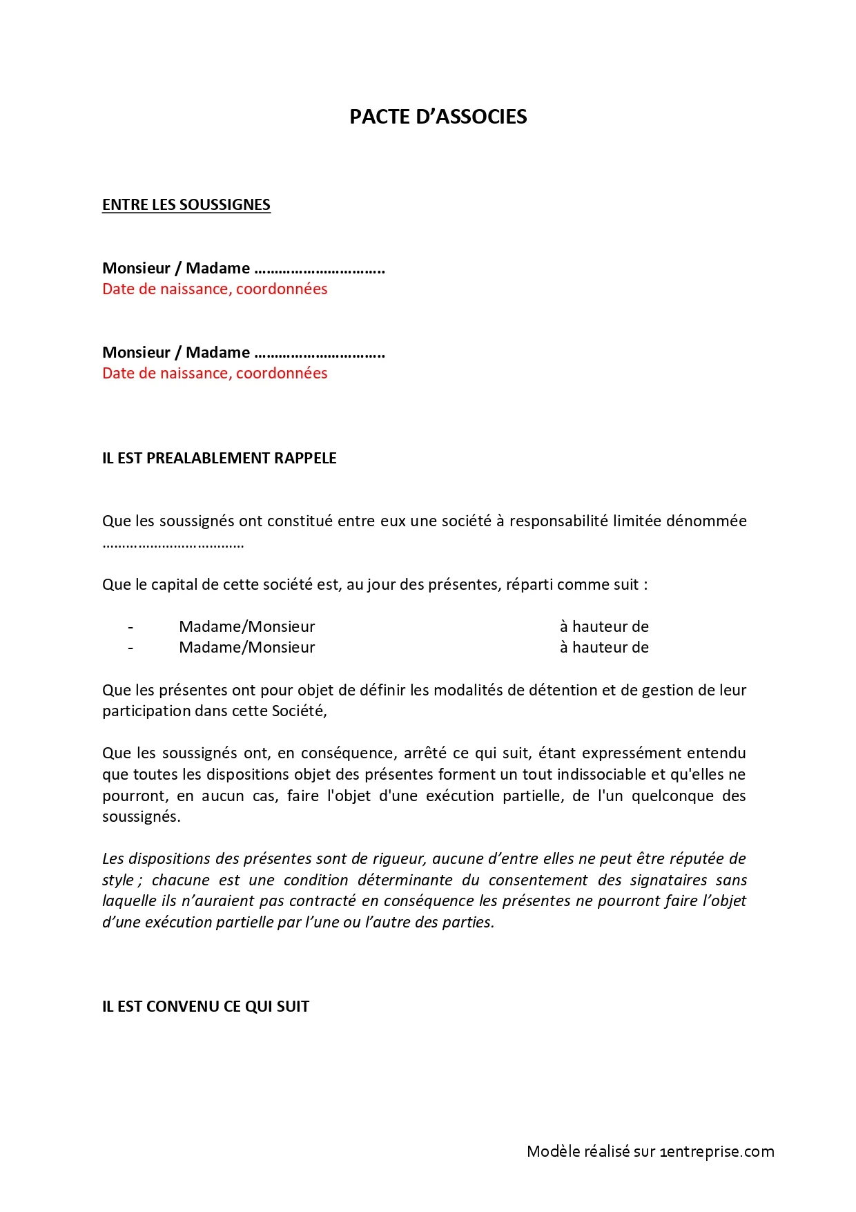 ️Pacte d’associés (SAS et SARL)