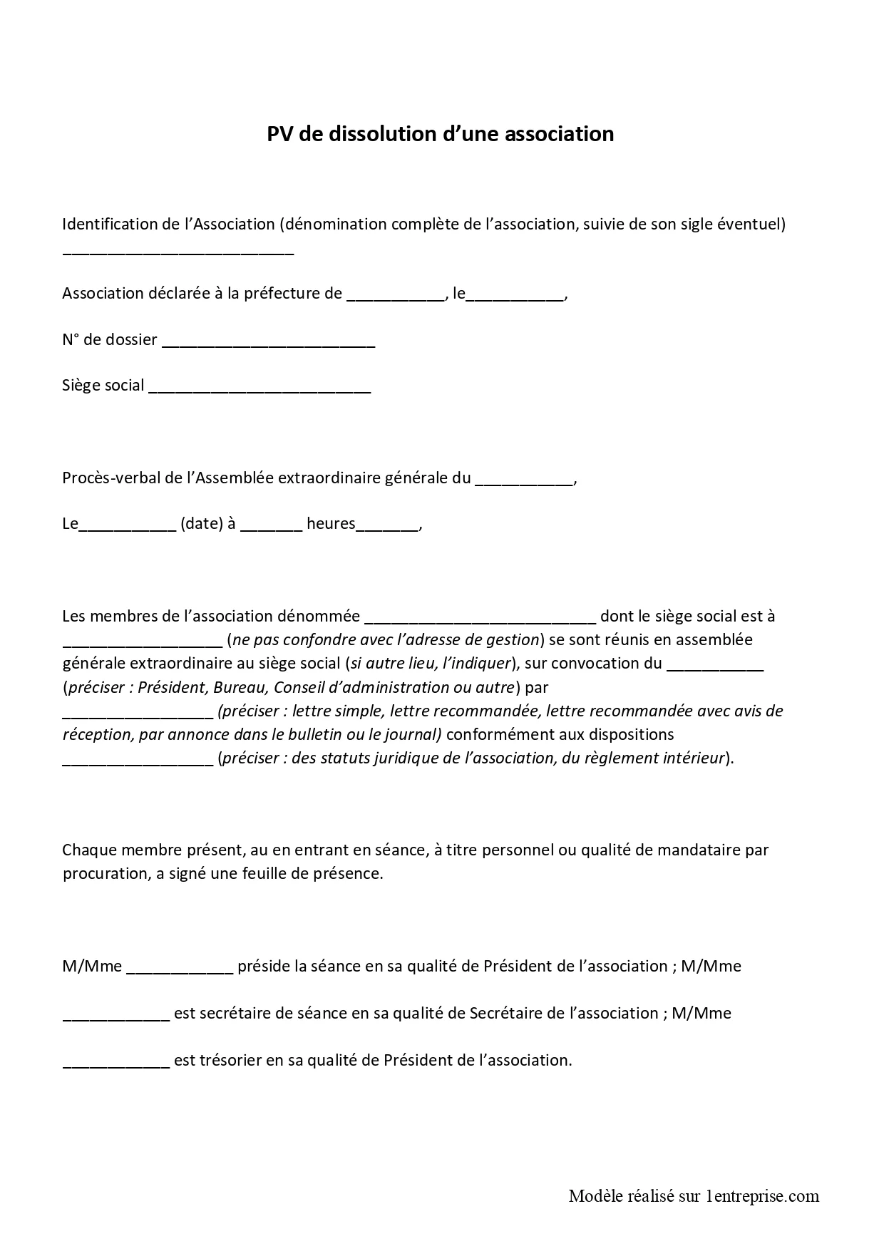 Proces verbal dissolution association
