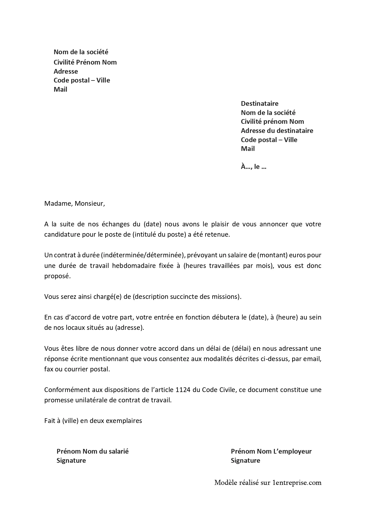 Promesse d’embauche