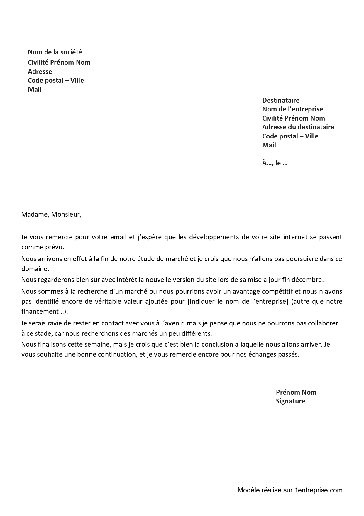 Refuser un partenariat commercial d’entreprise