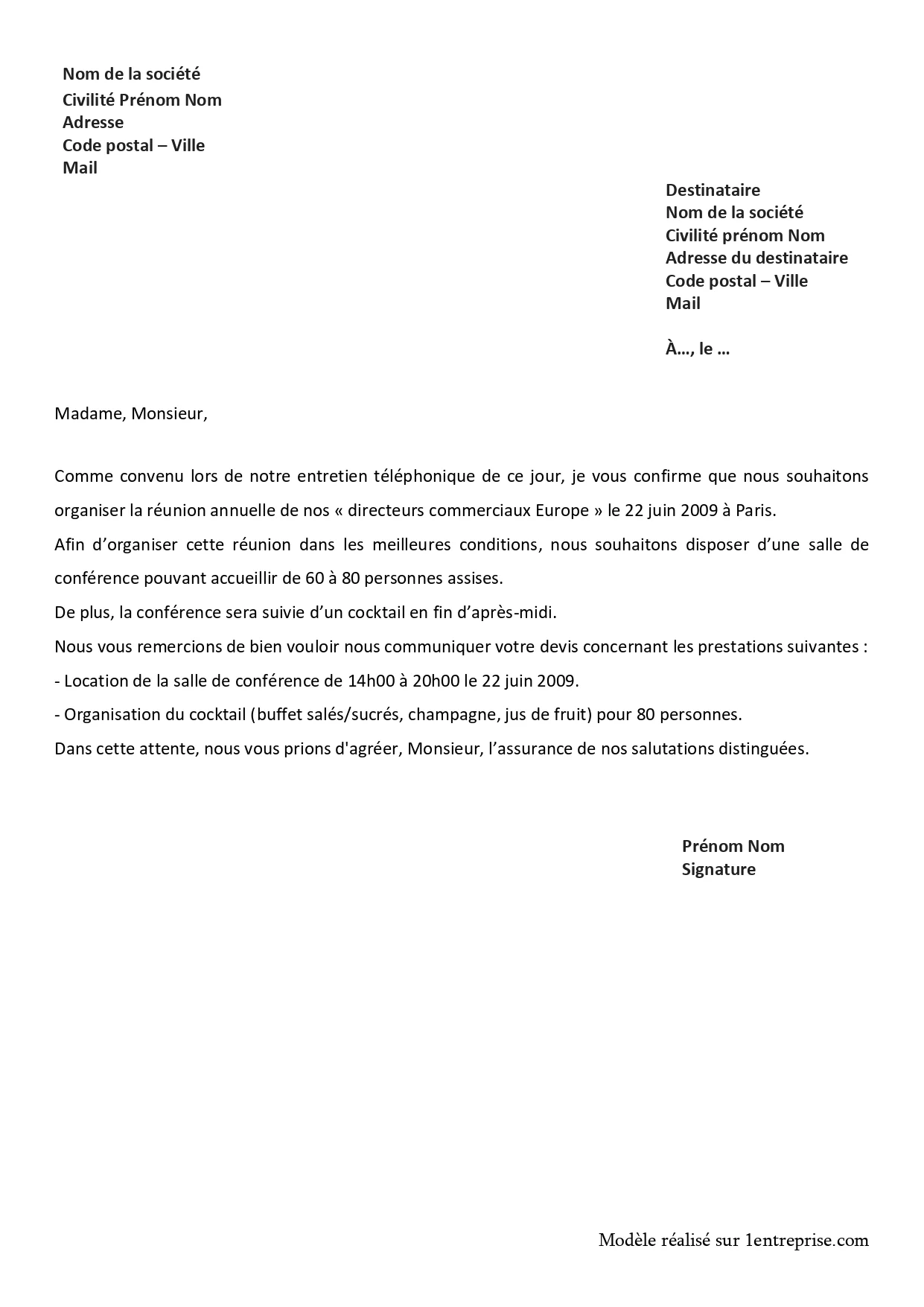 Réservation d’une salle de réunion, salle de conférence