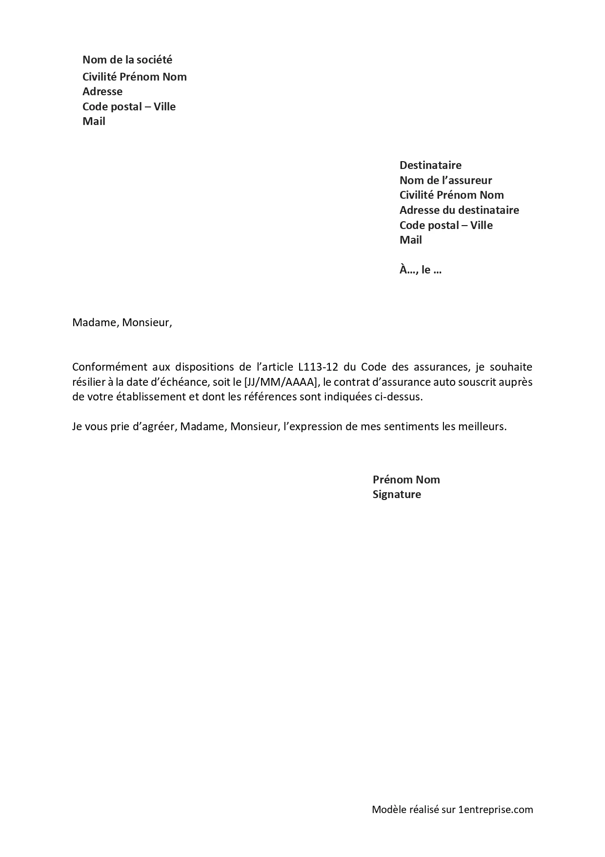 Résiliation d’assurance auto