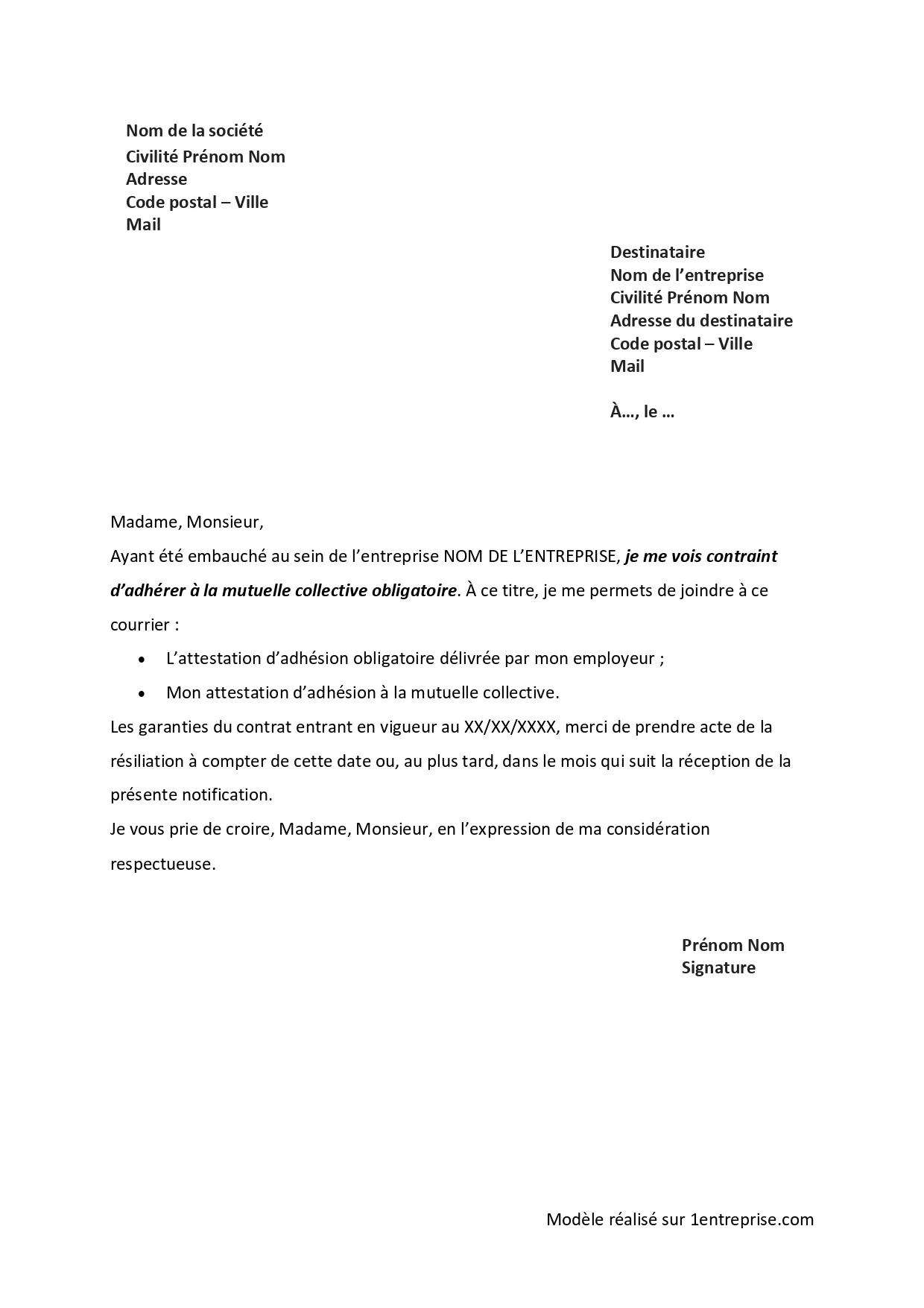 Résiliation mutuelle pour mutuelle obligatoire