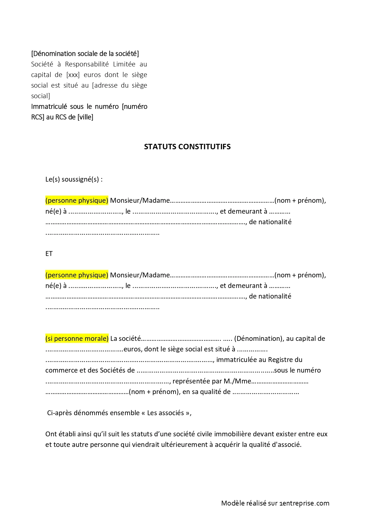 Statuts SCI familiale